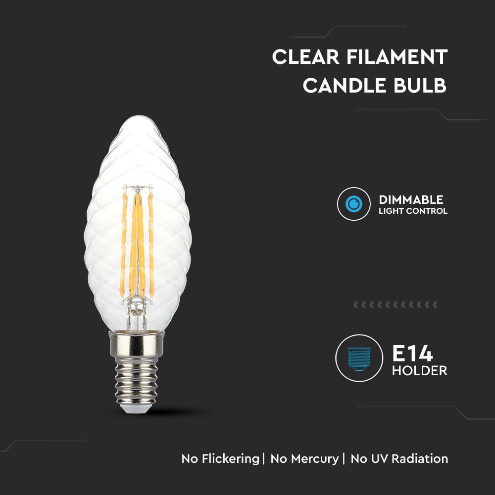 LED - 4W Filament E14 Twist Candle Tail Dimmable 3000K