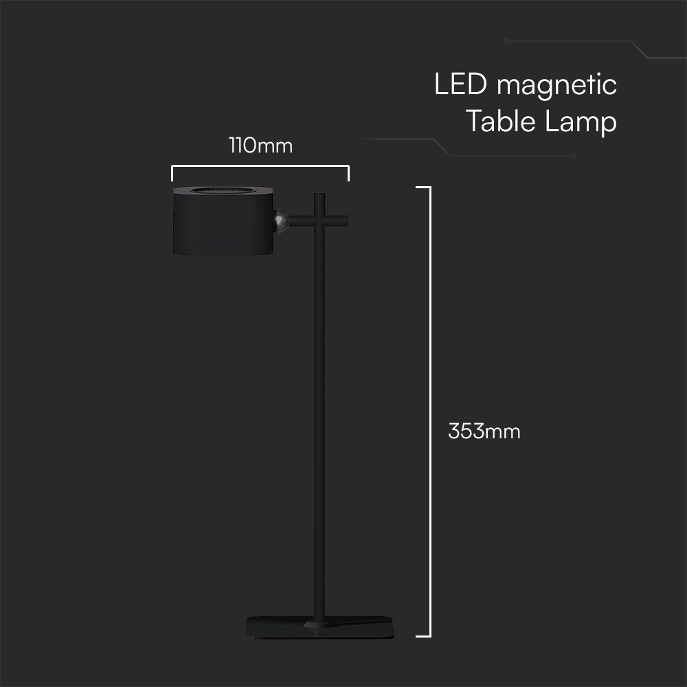 3W LED Magnetic Table Lamp With Battery 1800mAh CCT: 3IN1 Black Body