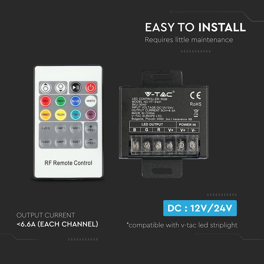 LED RGB Controller 20 Key RF Remote Control Small
