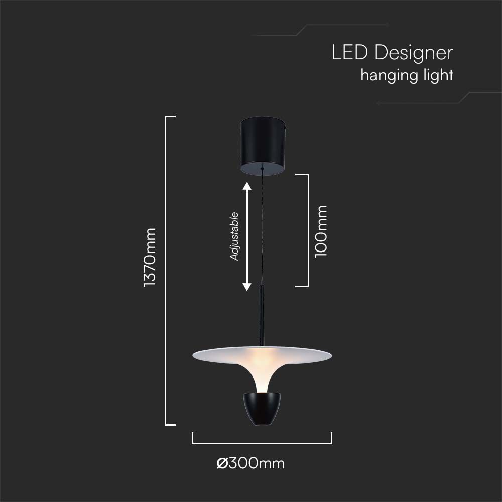 9W LED Designer Hanging Lamp (30*300*1370MM) WhiteBlack Body 3000K Adjustable Height