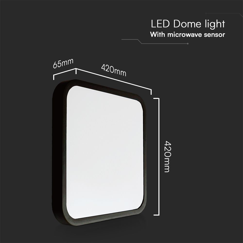 36W LED Dome Light With Sensor SAMSUNG Chip 4000K Square Black Frame IP44