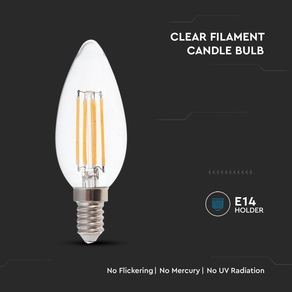 4W Filament E14 Clear Cover Candle 3000K