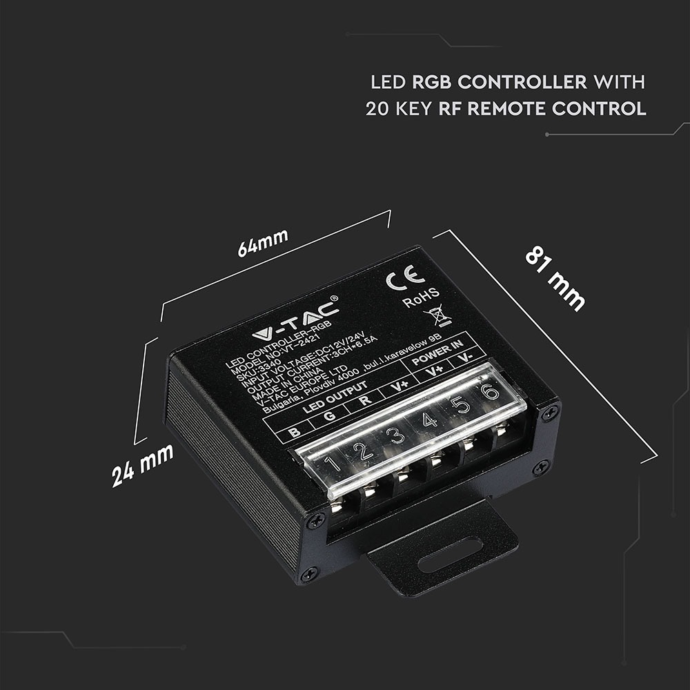 LED RGB Controller 20 Key RF Remote Control Small