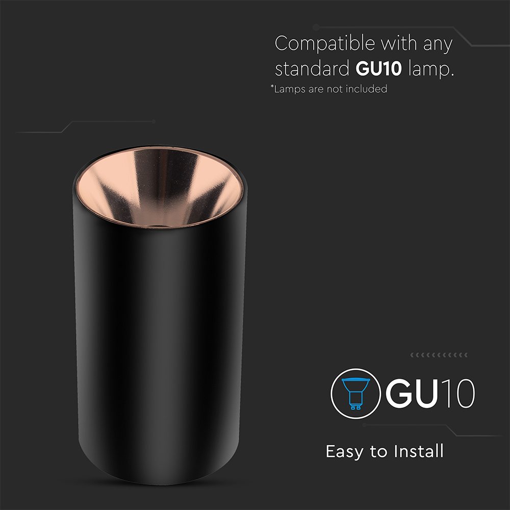 GU 10 Fitting Round Black + Rose Gold img 1
