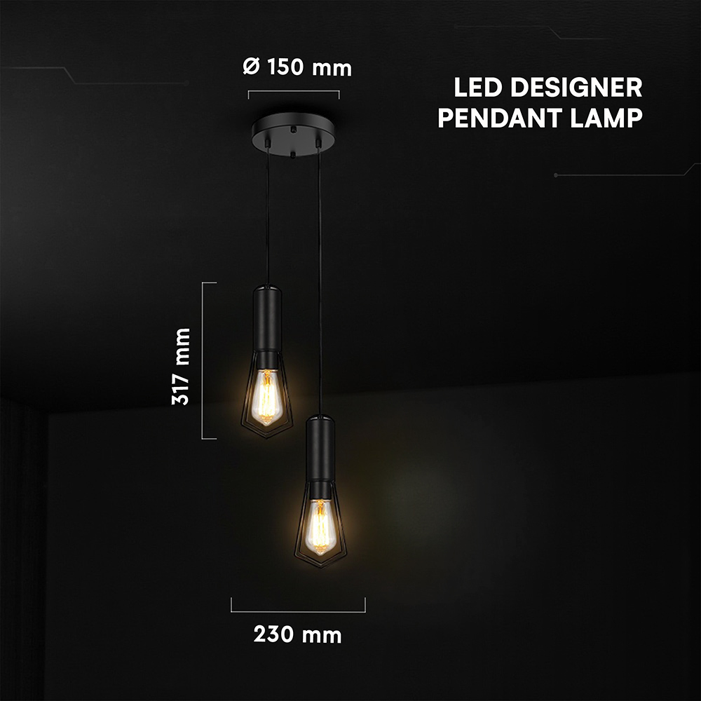 2XE27 Decorative Hanging Lamp (D200*H25mm) Matt Black