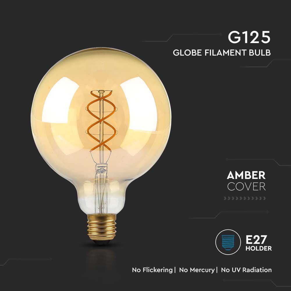 LED - 5W Filament E27 G125 Amber Glass 1800K