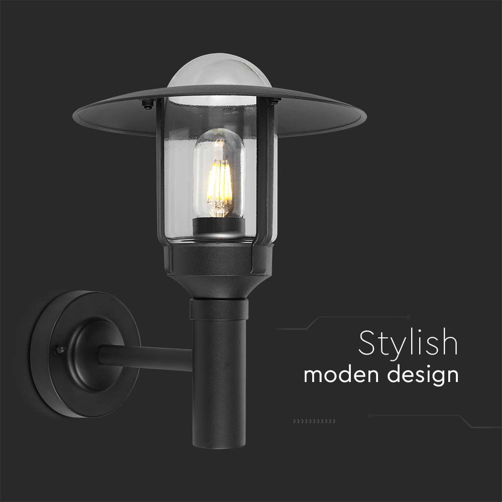 Lampione LED da Giardino con Portalampada a Lanterna E27 Colore Nero Opaco h: 97.5cm Montaggio a Muro IP44