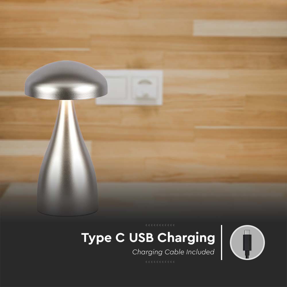 Lampada LED da Tavolo 1W con Batteria 800mAh Ricaricabile USB C Colore Champagne in Metallo Touch Dimmerabile 3in1 img 2