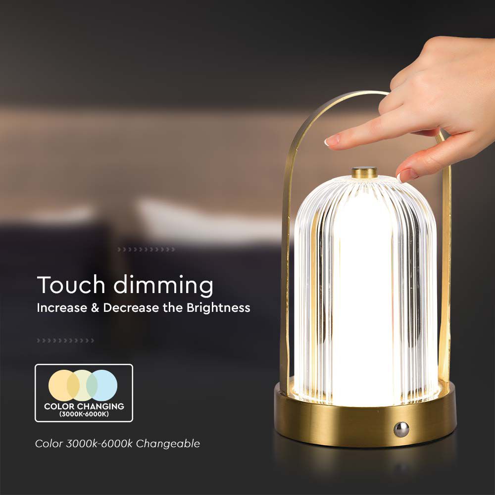 Lampada LED da Tavolo 1W 120X190 Colore Oro francese Ricaricabile con USB C Touch Dimmerabile 3in1 img 1
