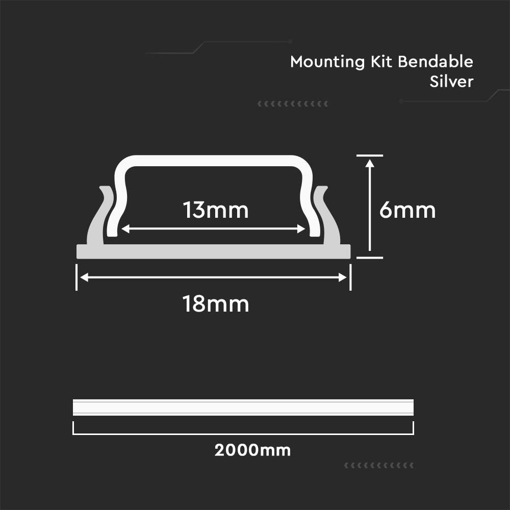 Led Strip Mounting Kit With Diffuser Silver Housing 2000*18*6mm