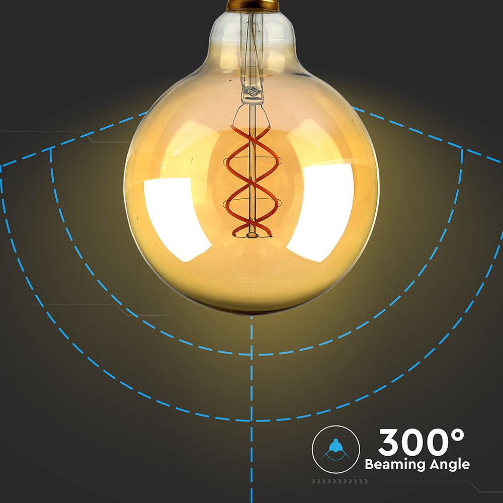 LED - 5W Filament E27 G125 Amber Glass 1800K img 1
