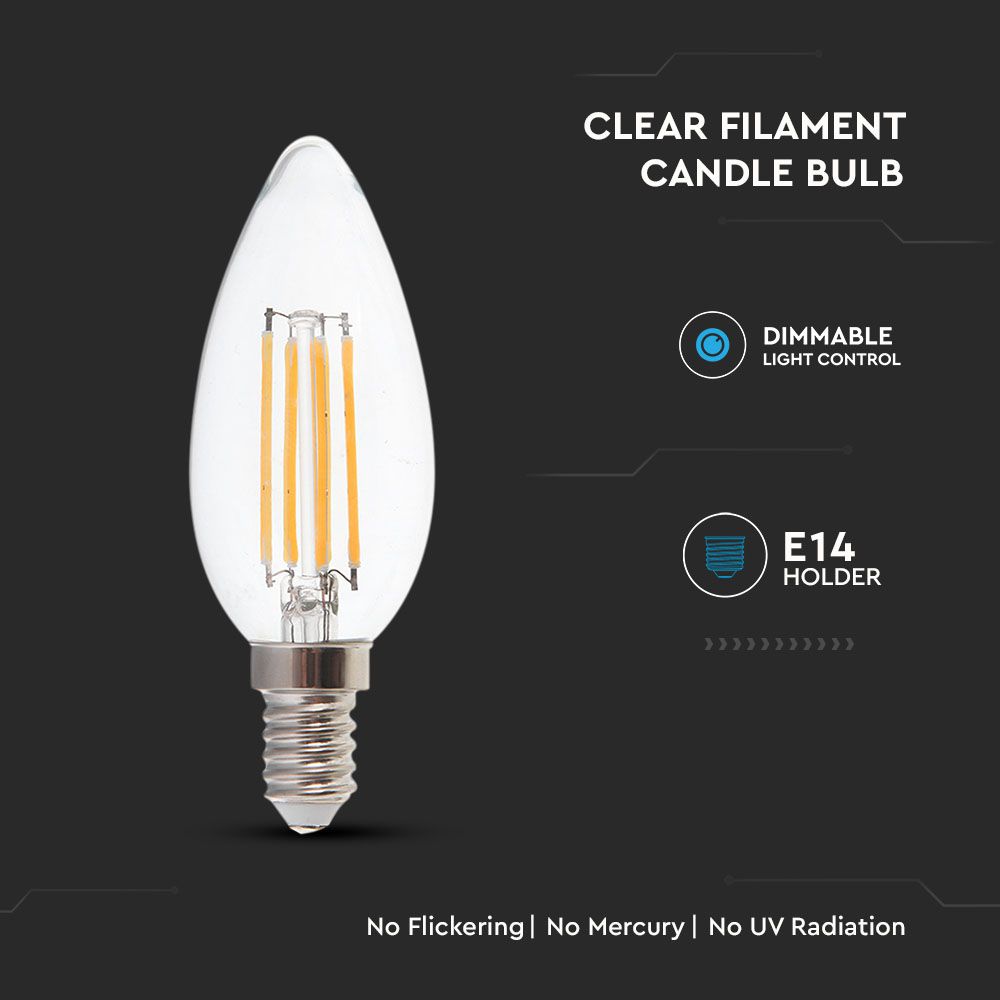 4W Filament E14 Clear Cover Candle Dimmable 3000K