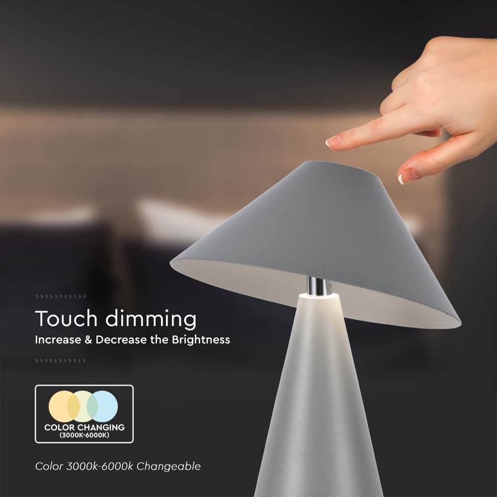 LED Tab Lampada LED da Tavolo Colore Grigio in Metallo Ricaricabile con USB C Touch Dimmerabile 3in1 img 1