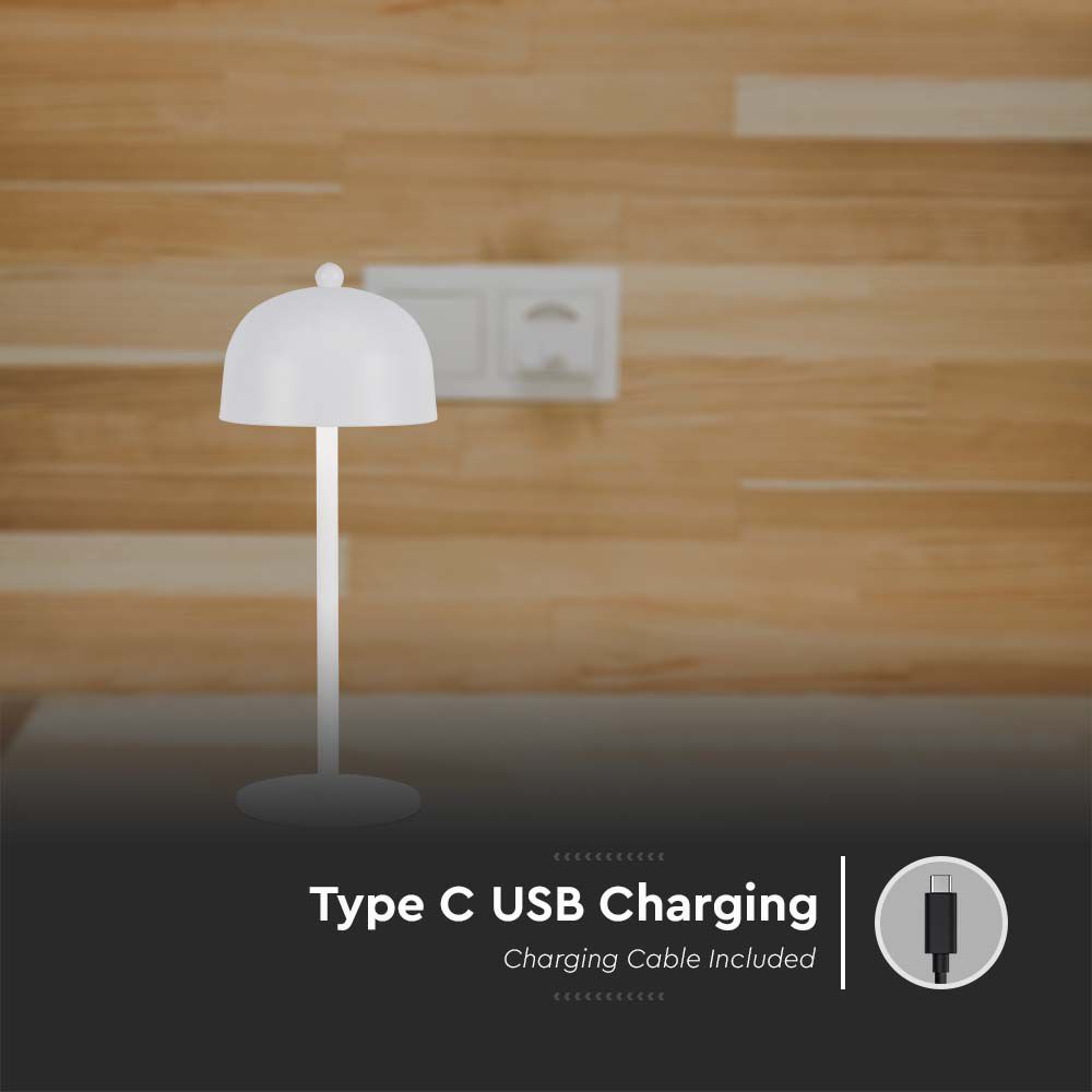 Lampada LED da Tavolo 3W con Batteria 1800mAh Ricaricabile USB C Colore Bianco in Metallo Touch Dimmerabile 3in1 img 2