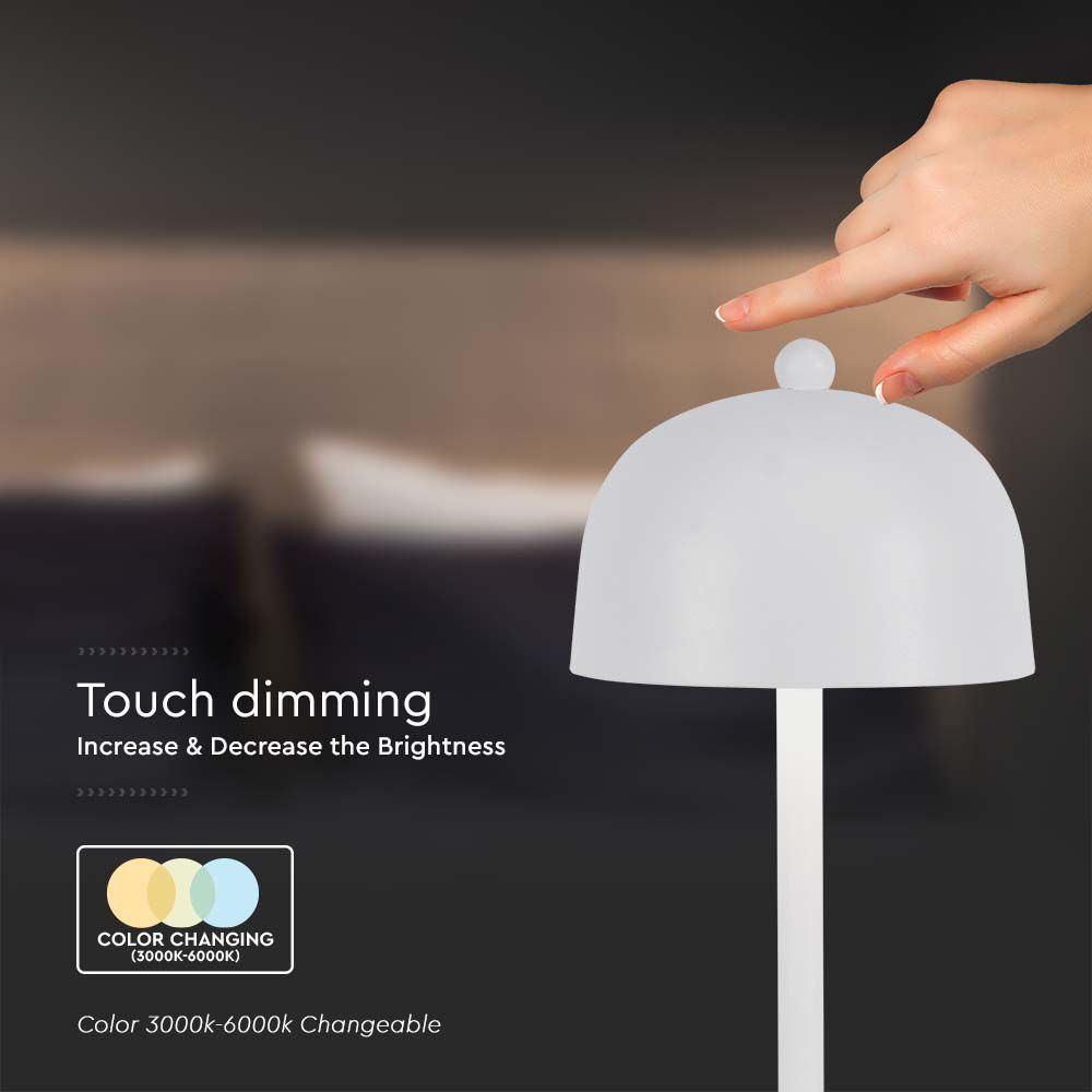 Lampada LED da Tavolo 3W con Batteria 1800mAh Ricaricabile USB C Colore Bianco in Metallo Touch Dimmerabile 3in1 img 1
