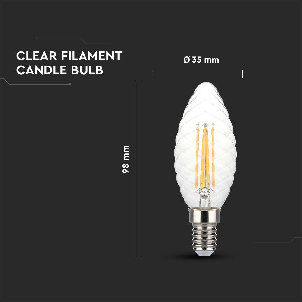 LED - 4W Filament E14 Twist Candle Tail Dimmable 3000K