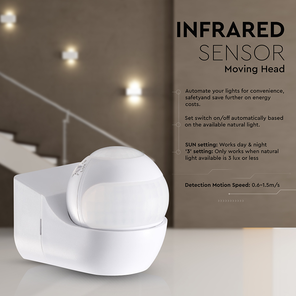 PIR WALL Sensor 180º/360º White Body IP44 MAX 600W