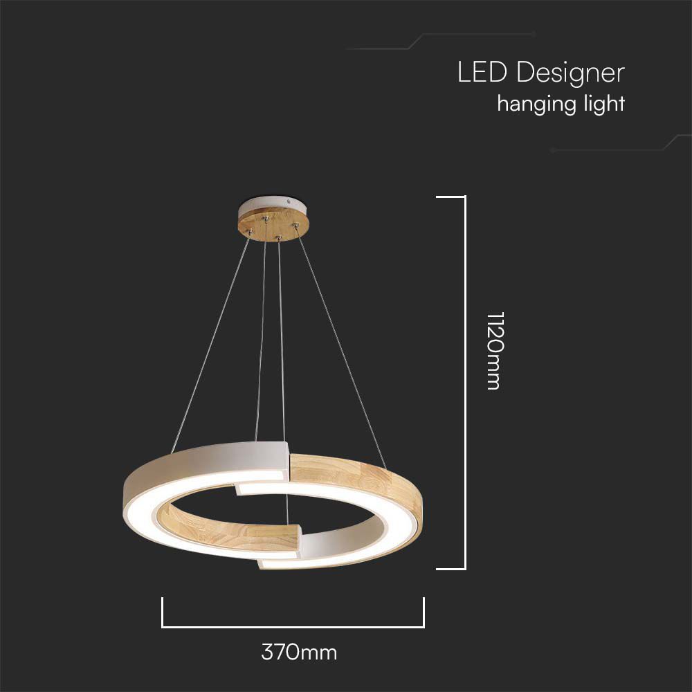 32W LED Designer Hanging Lamp (43*100) 4000K White Body Whit Wood