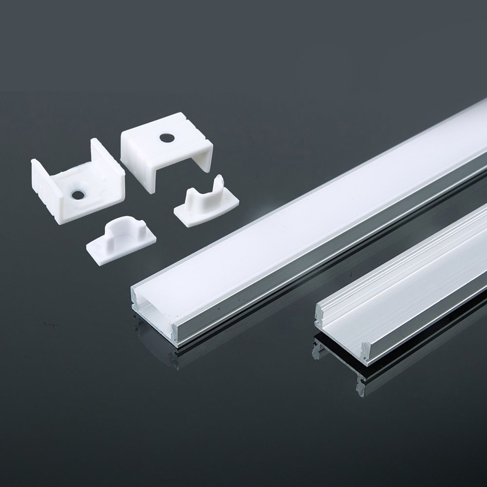  Profilo in Alluminio Colore Silver per Strip LED (Max l: 12,4mm) Copertura Satinata 2000 x 17,4 x 7mm
