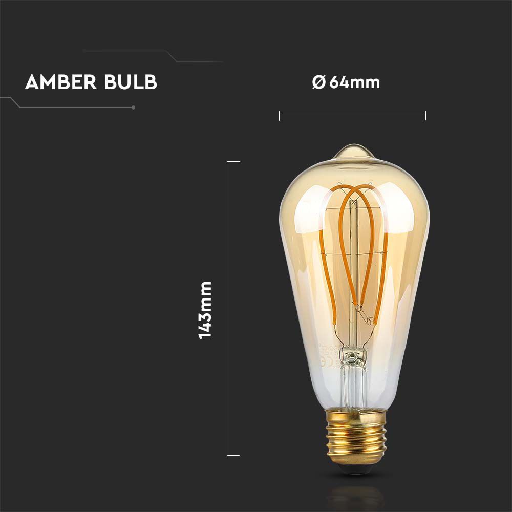 LED - 5W Filament E27 ST64 Amber Cover Long Shape 1800K