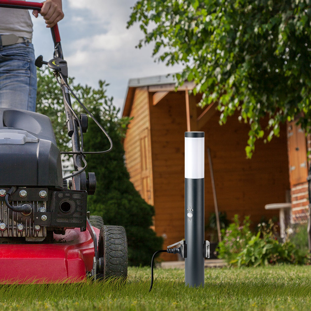 Bollard Lamp 60CM  PIR Sensor With 2 EU Plug Sockets  Stainless Steel Grey IP44 img 1