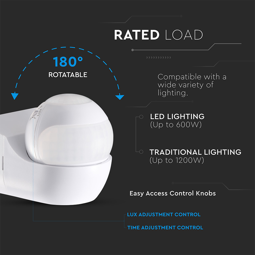 PIR WALL Sensor 180º/360º White Body IP44 MAX 600W img 1