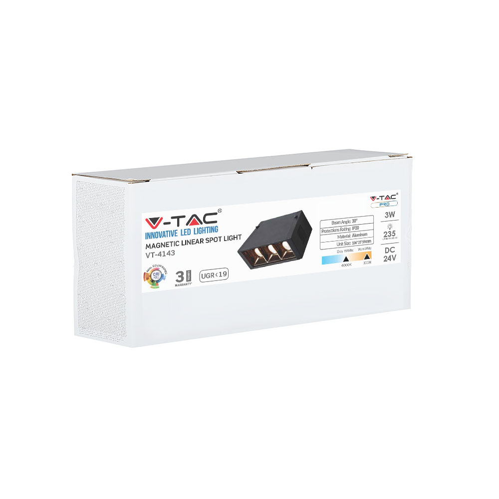 3 x1W LED Faretto lineare magnetico SMD nero IP20 24V 3000K