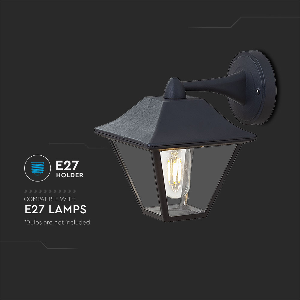 Lampada da parete E27 in vetro trasparente opaco nero