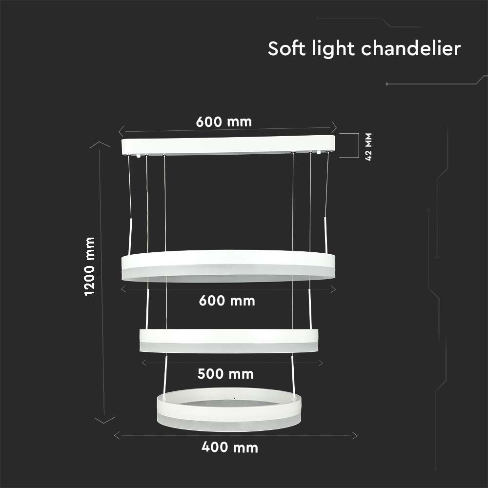 92W Soft Light Chandelier Dimmable White 3000K