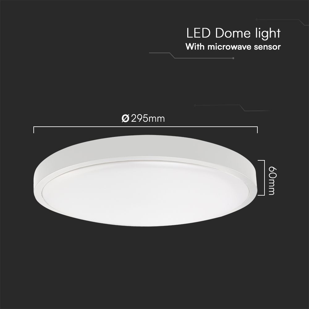 18W LED Dome Light With Sensor SAMSUNG Chip 6500K Round White Frame IP44
