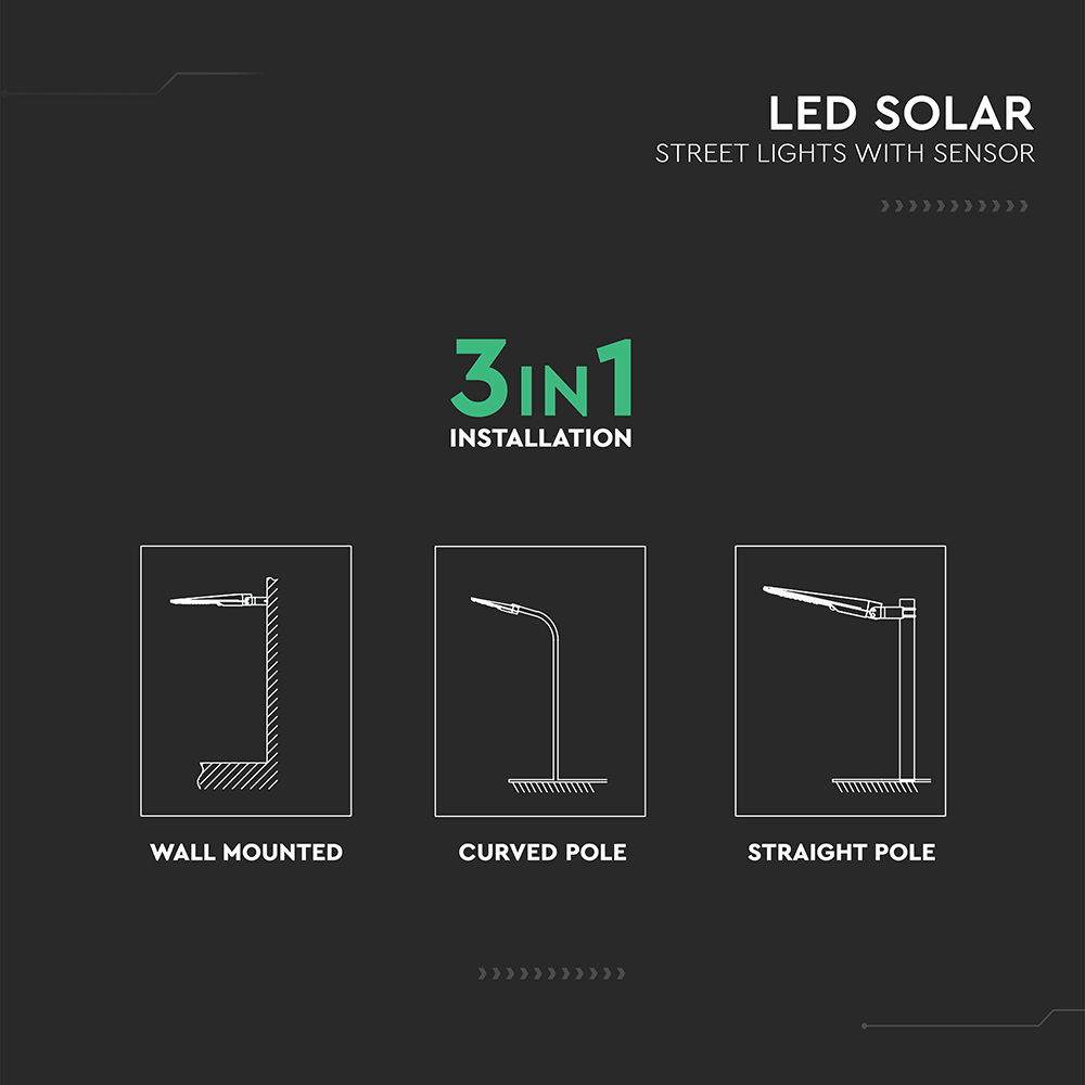20W LED Solar Street Light 5400mAh CCT3IN1 Black Body img 6