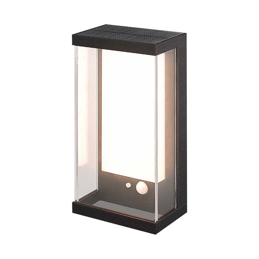  Lampada LED da Muro Rettangolare con Pannello Solare e Sensore PIR 1W Colore Nero 3000K 