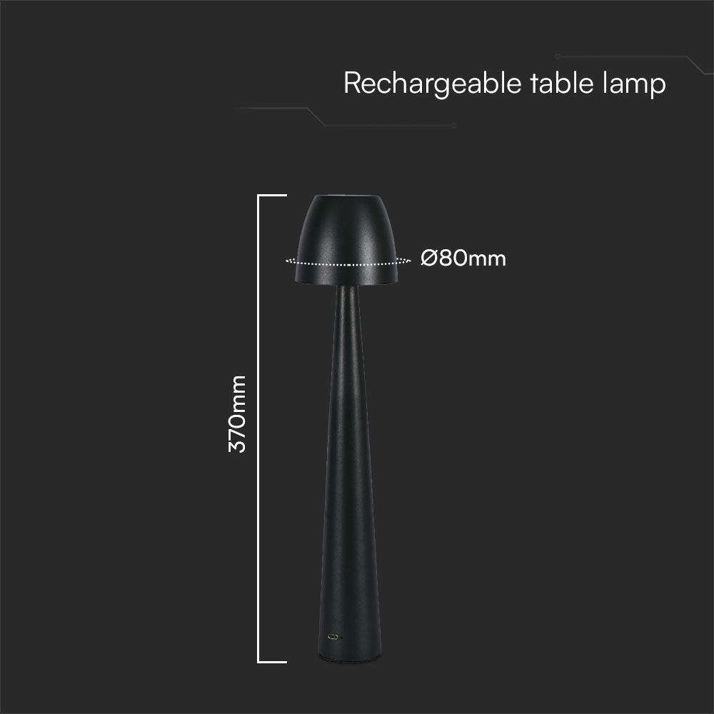 2W LED Table Lamp (80*370) 3in1 Dimmable Black Body