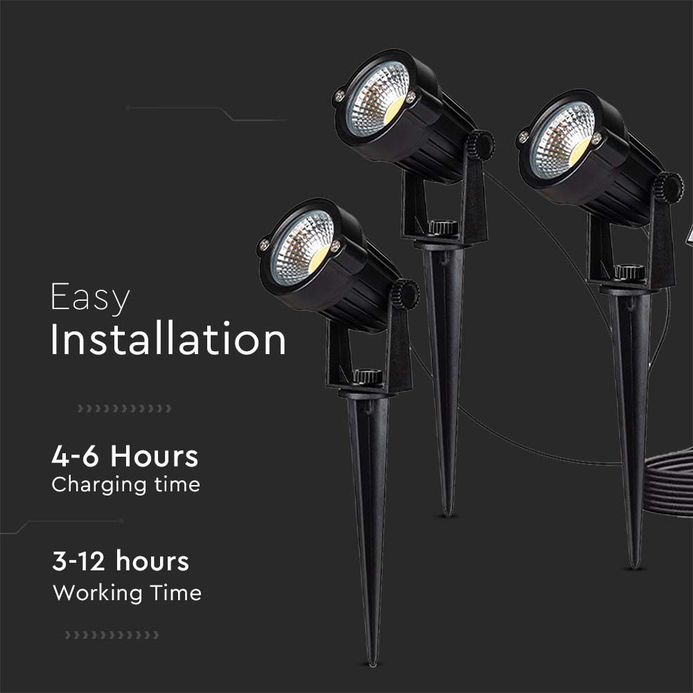 Faretti LED da Giardino 3*1.2W con Picchetto e Pannello Solare Colore Nero img 1