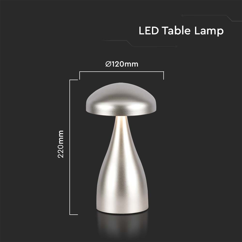 Lampada LED da Tavolo 1W con Batteria 800mAh Ricaricabile USB C Colore Champagne in Metallo Touch Dimmerabile 3in1