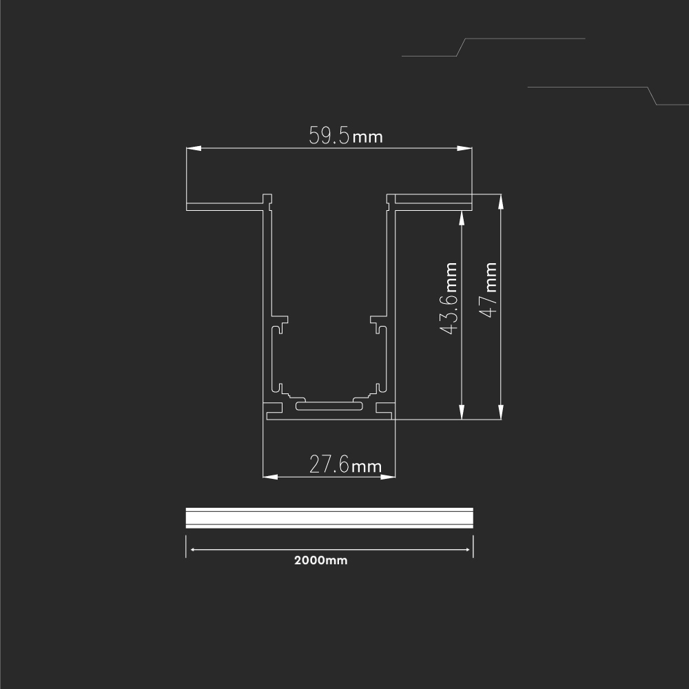 Trim less Track Rail For Magnetic Tracklight( 2000*62*48MM )