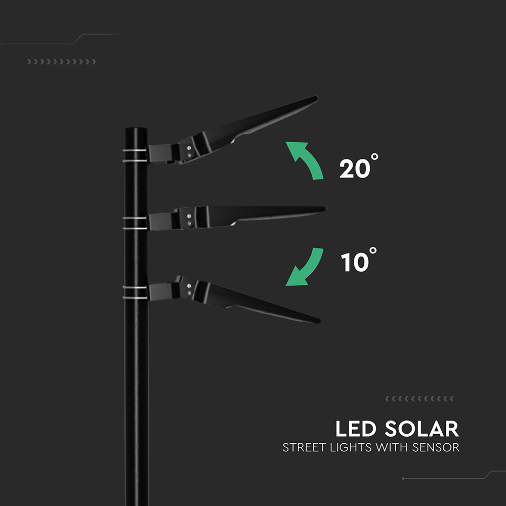 20W LED Solar Street Light 5400mAh CCT3IN1 Black Body img 8
