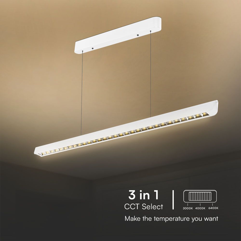 36W LED Linear Hanging Suspension Light Lens Type-CCT:3IN1 - White img 1