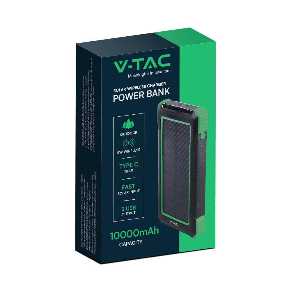 Power Bank 10.000 mAh con Pannello Solare e Ricarica Wireless Colore Nero