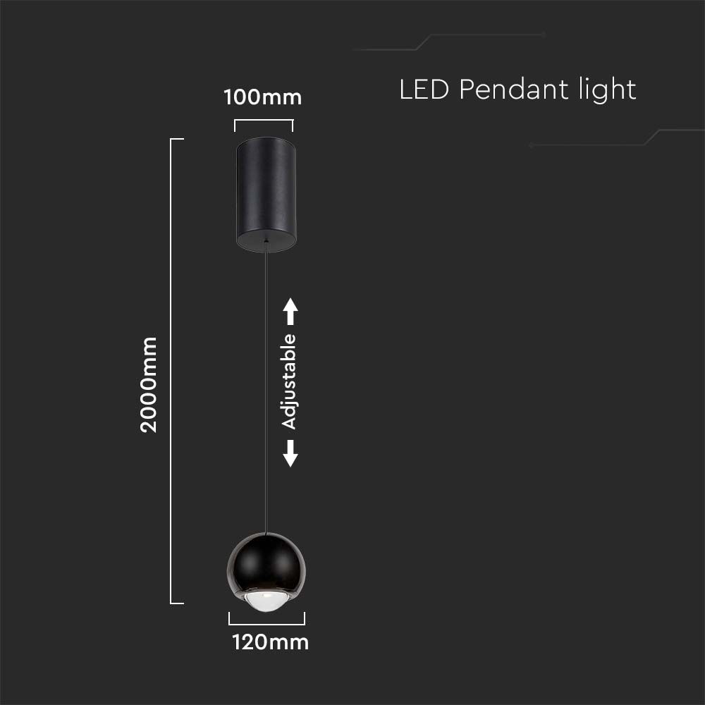 5W LED Hanging Pendant Light Black 3000K