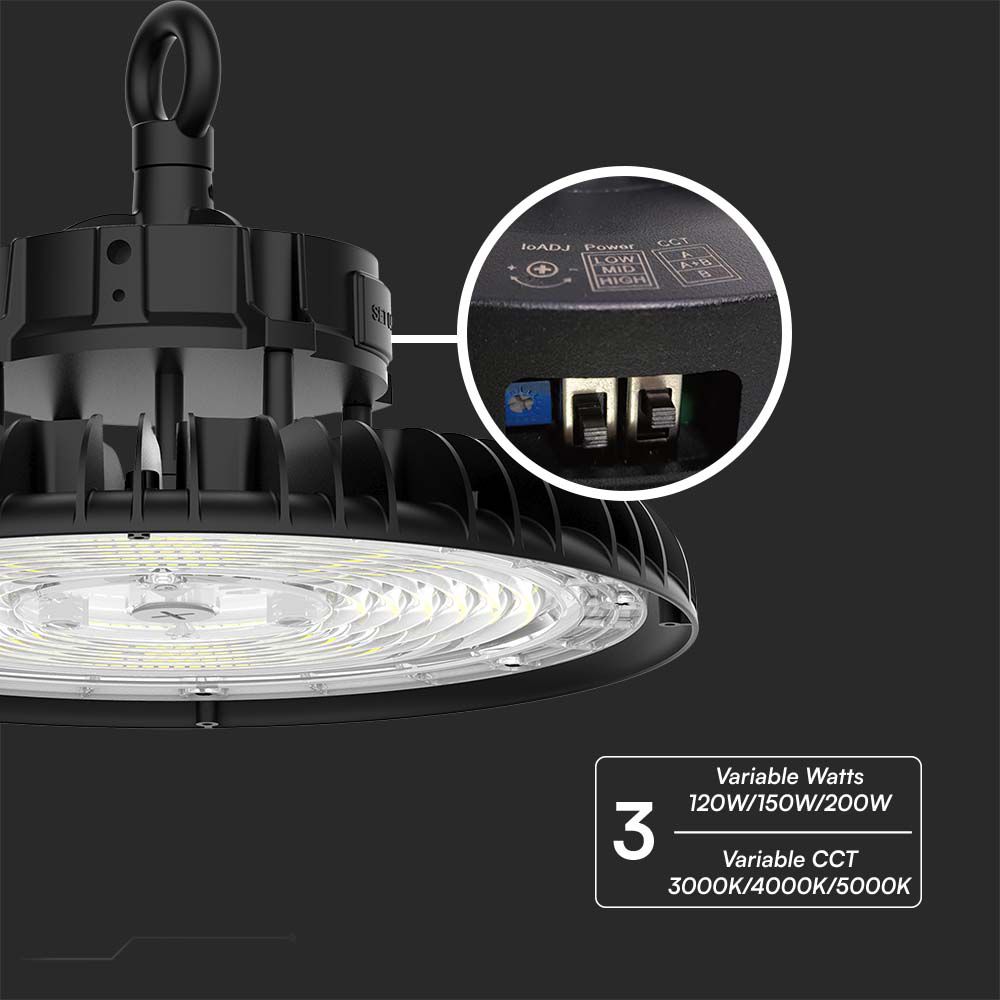 Campana LED SMD Industriale 200W 160LM/W UFO Colore Nero 120° 3in1 IP65 img 4