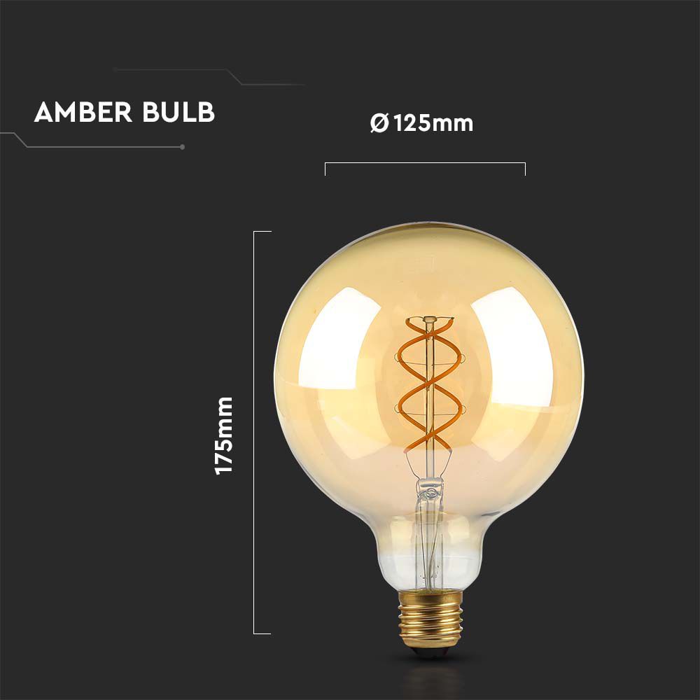 LED - 5W Filament E27 G125 Amber Glass 1800K
