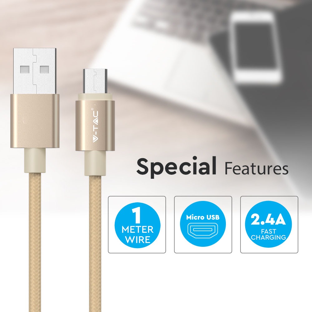 1m. Micro USB Cavo colore oro Platinum Series