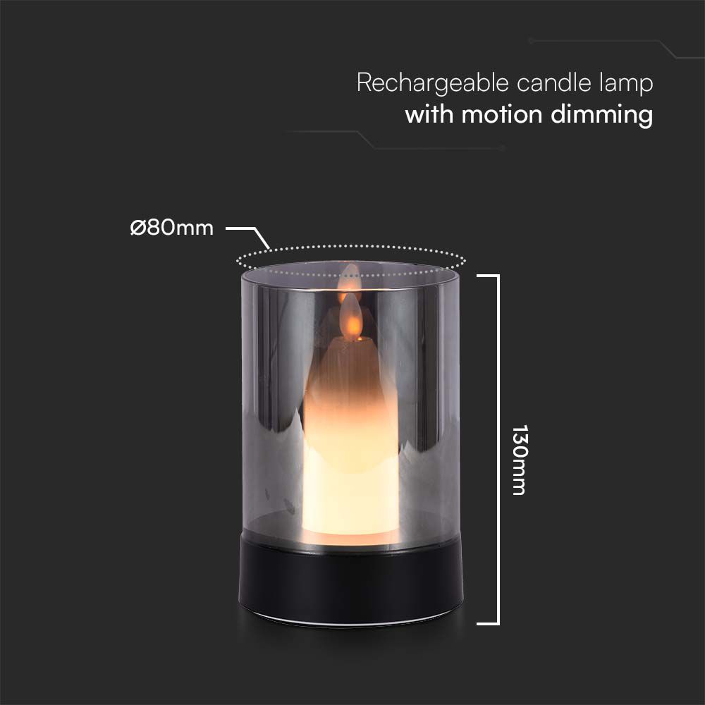 3W LED Candle Table Lamp 3000K Black Smoky Glass