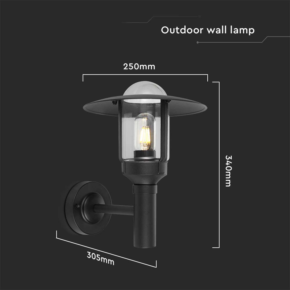 Lampione LED da Giardino con Portalampada a Lanterna E27 Colore Nero Opaco h: 97.5cm Montaggio a Muro IP44