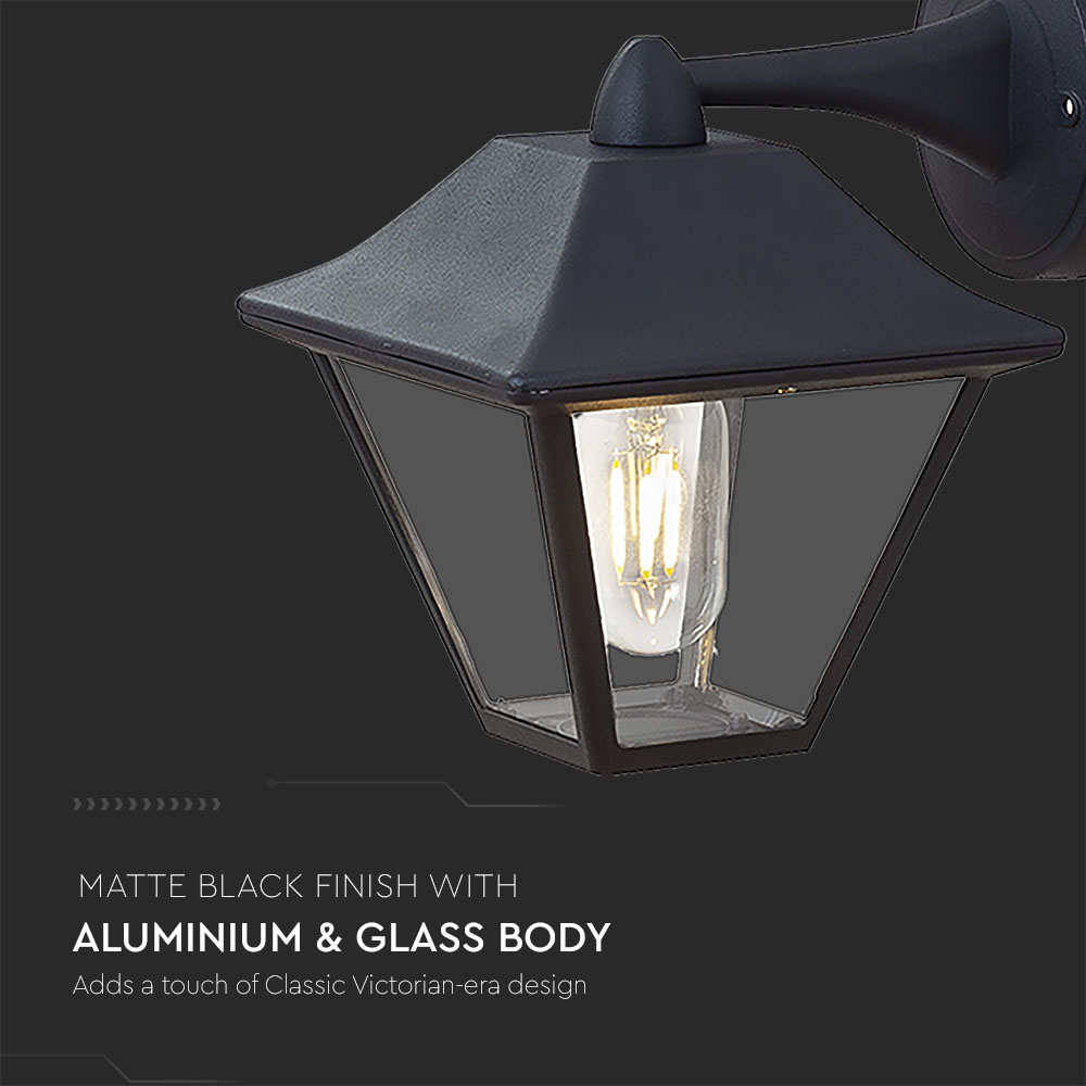 Lampada da parete E27 in vetro trasparente opaco nero img 1