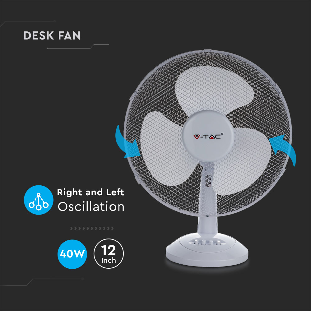 Ventilatore da scrivania 40W Kock Down Base 4 pulsanti 3 pale 12 pollici