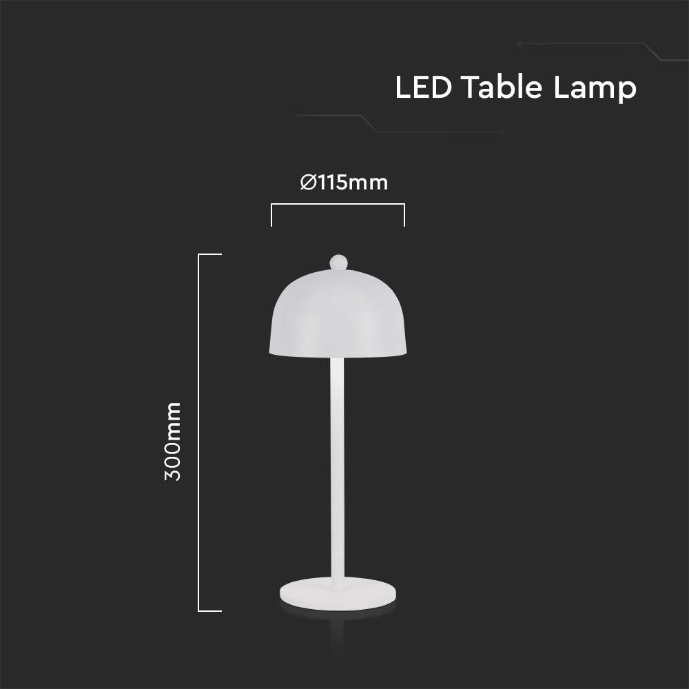 Lampada LED da Tavolo 3W con Batteria 1800mAh Ricaricabile USB C Colore Bianco in Metallo Touch Dimmerabile 3in1