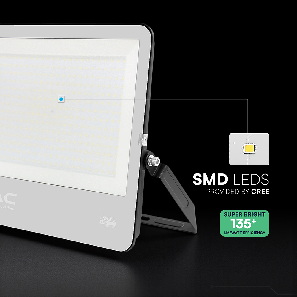 300W LED Floodlight CREE CHIP Black Body Grey Glass 6500K 135LM/W