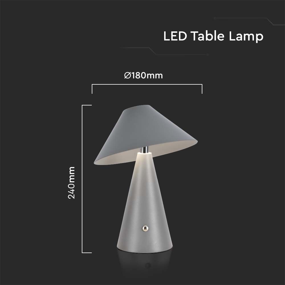 LED Tab Lampada LED da Tavolo Colore Grigio in Metallo Ricaricabile con USB C Touch Dimmerabile 3in1